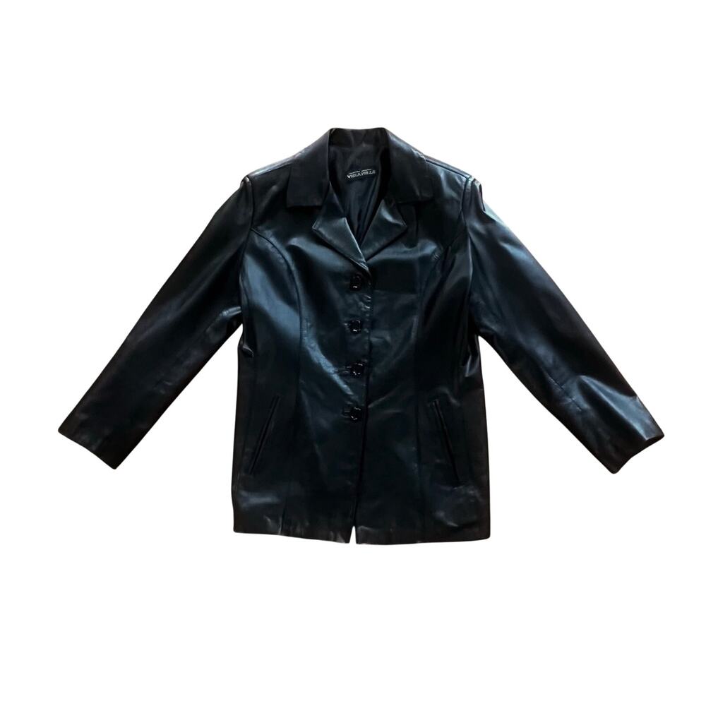 Vintage Vera Pelle Italy Black Leather Blazer Jacket | Women’s Large